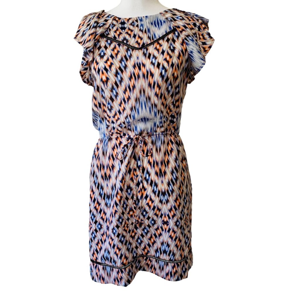 NEW Anthropologie Silk Dress Cocktail Sleeves Geometric Multi Greylin
